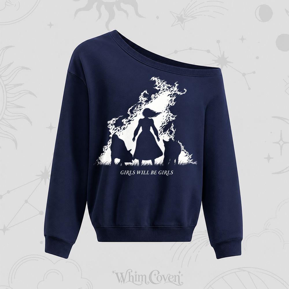 Girls Will Be Girls Witchy Beast Silhouette Off The Shoulder Sweatshirt