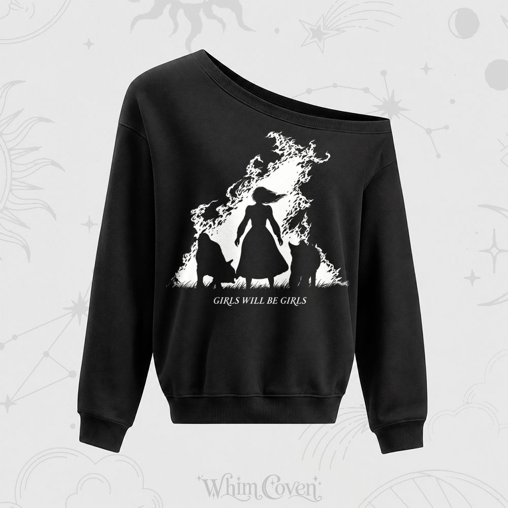 Girls Will Be Girls Witchy Beast Silhouette Off The Shoulder Sweatshirt