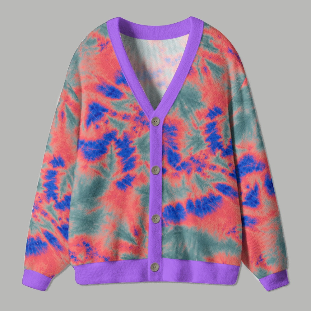 Retro Burst Tie‑Dye Pattern Crew-Neck Long-Sleeve Top Ugly Cardigan Sweater