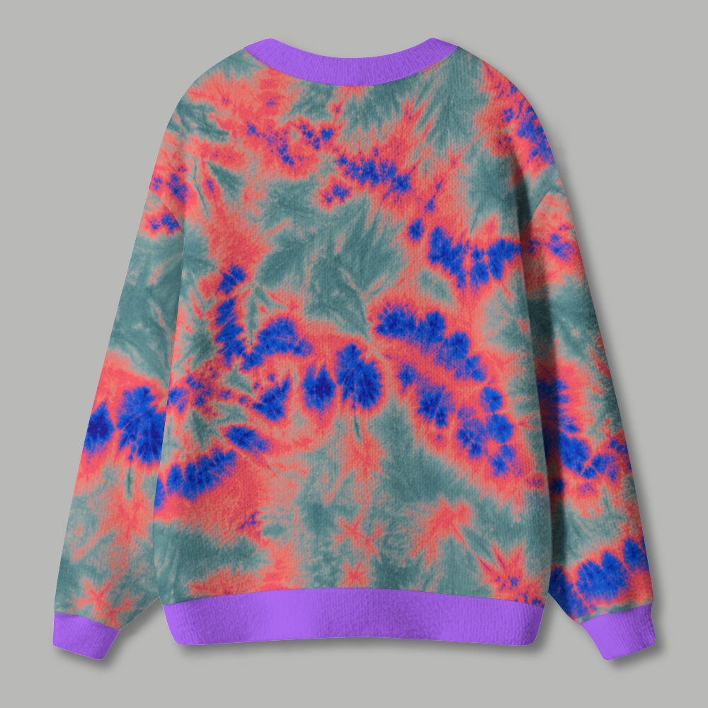 Retro Burst Tie‑Dye Pattern Crew-Neck Long-Sleeve Top Ugly Cardigan Sweater
