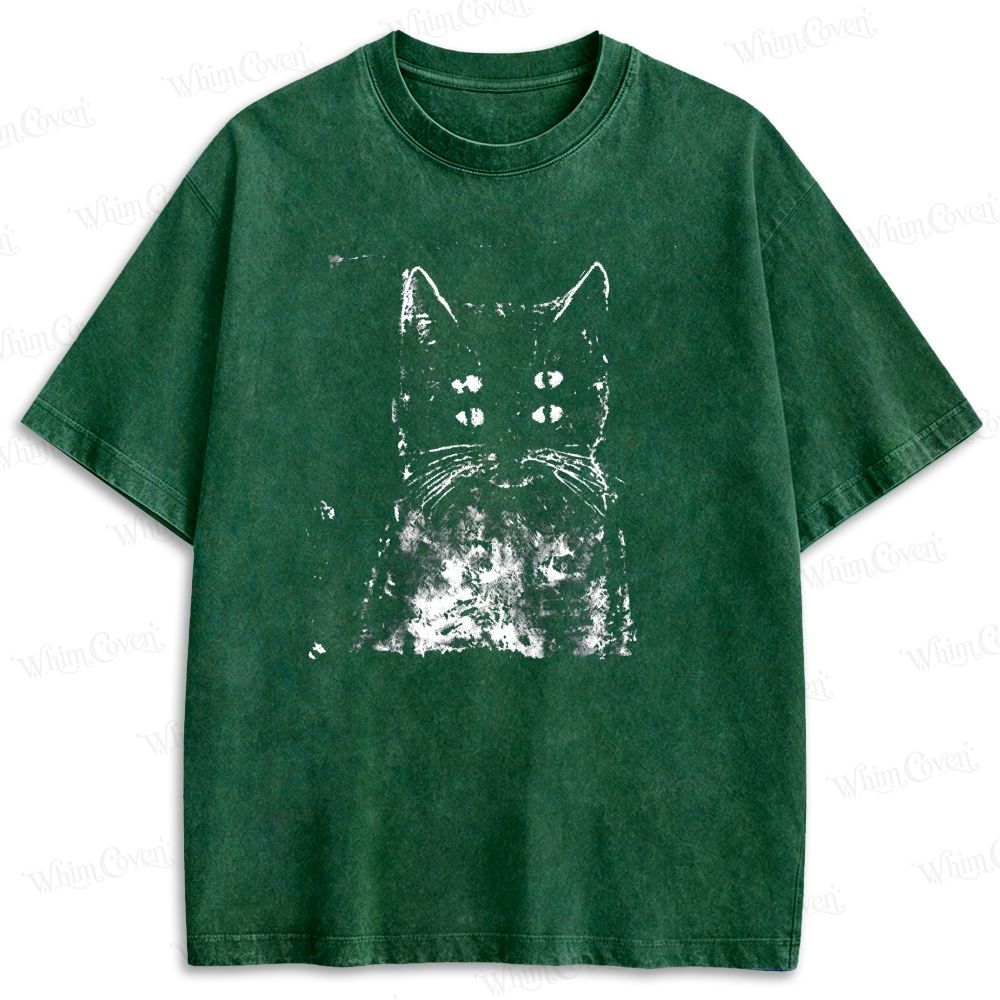 Four Eyed Black Cat Retro Washed T-shirt