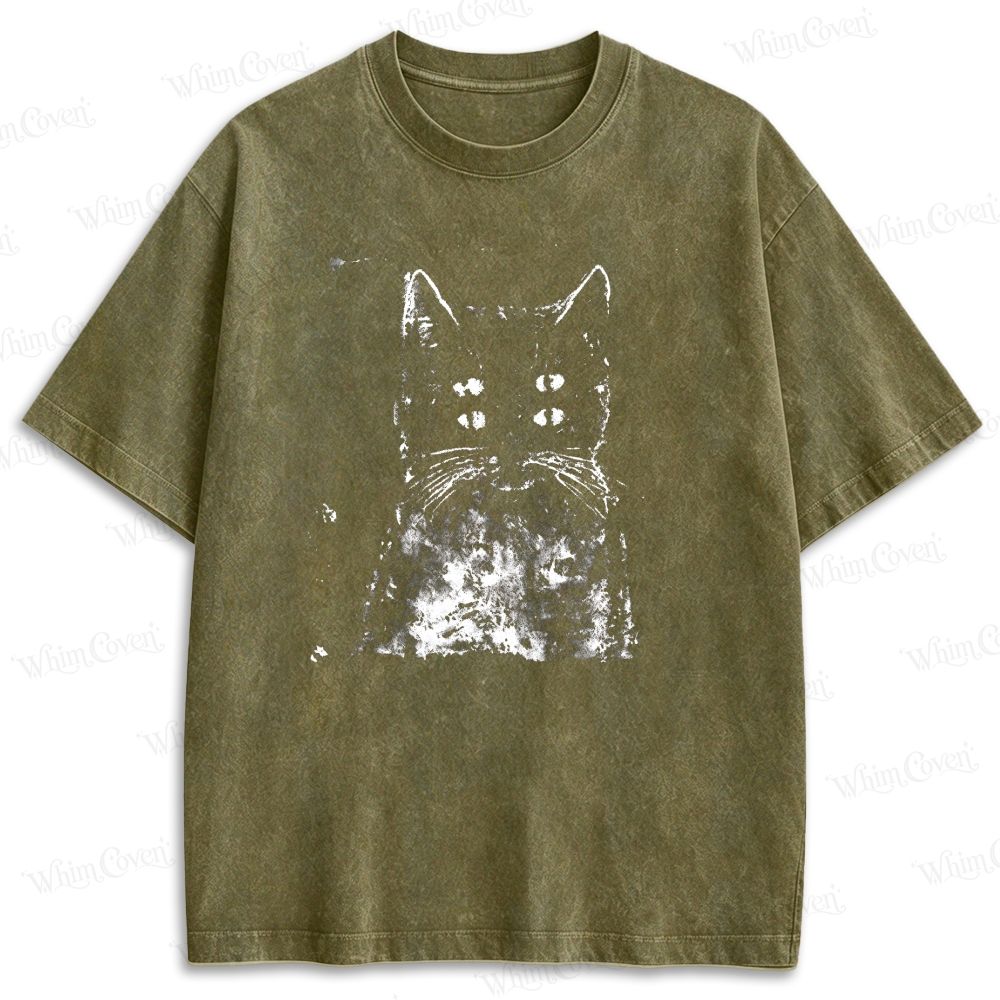 Four Eyed Black Cat Retro Washed T-shirt