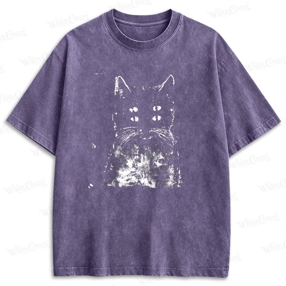 Four Eyed Black Cat Retro Washed T-shirt