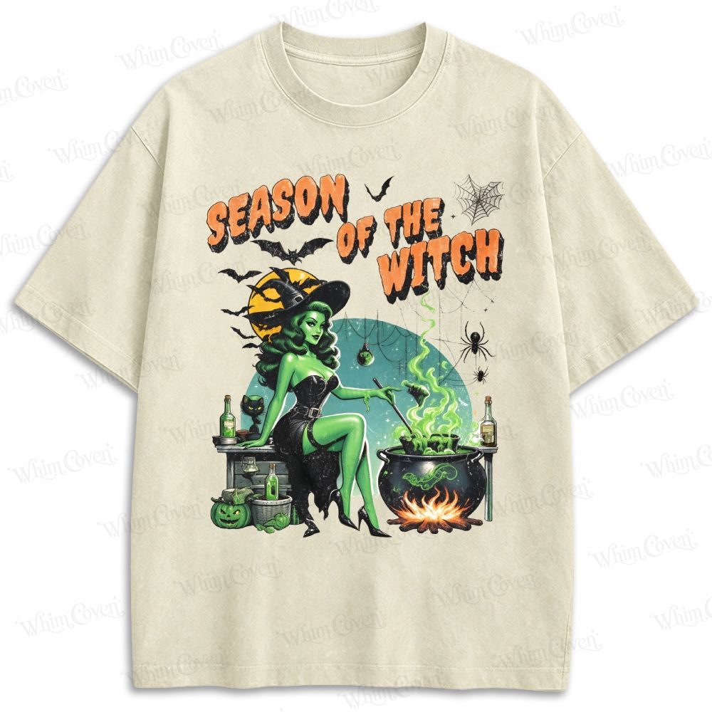 Spooky Witch Potion Bat Spider Halloween Aesthetic Retro Washed T-shirt
