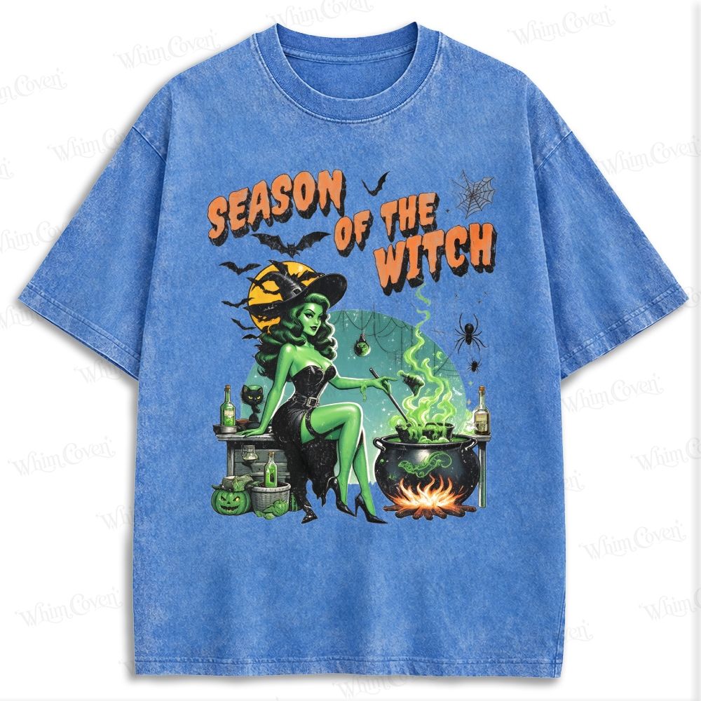 Spooky Witch Potion Bat Spider Halloween Aesthetic Retro Washed T-shirt