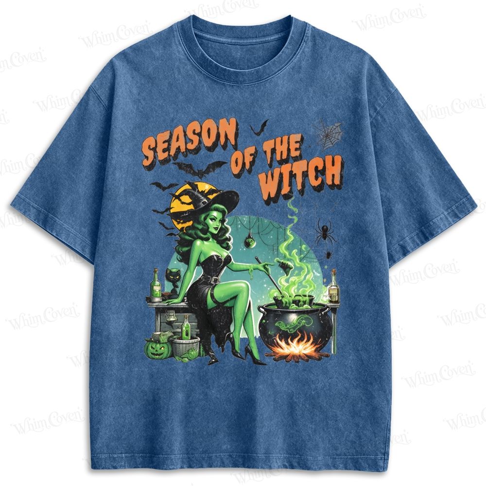 Spooky Witch Potion Bat Spider Halloween Aesthetic Retro Washed T-shirt