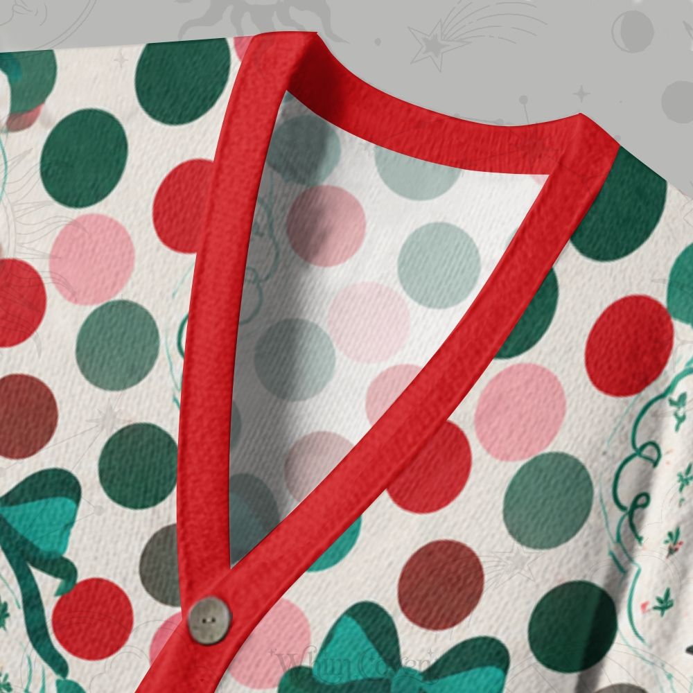 Cute Christmas Nutcracker Polka Dot Bow Print Cardigan Sweater 