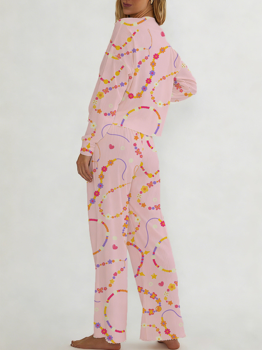 Pink Tropical Print Long Sleeve Suit