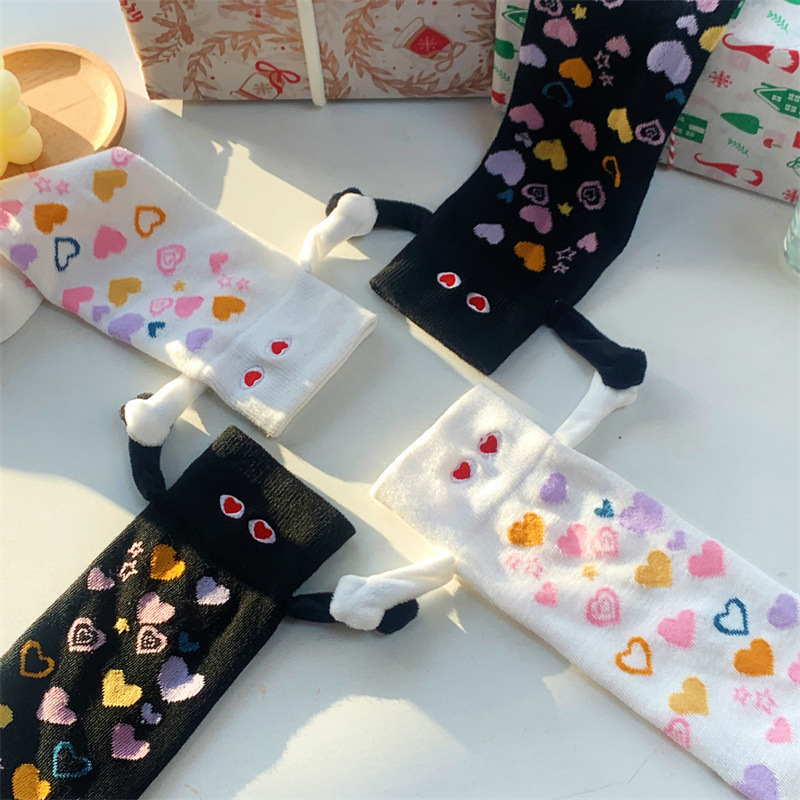 Valentine's Day Heart Holding Hands Eyes Knitted Socks