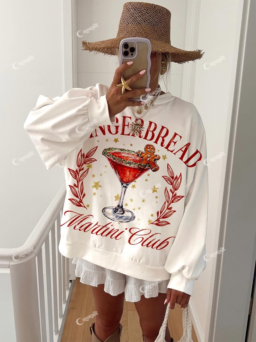 Women's Christmas Red Martini and Little Gingerbread Man Hoodie