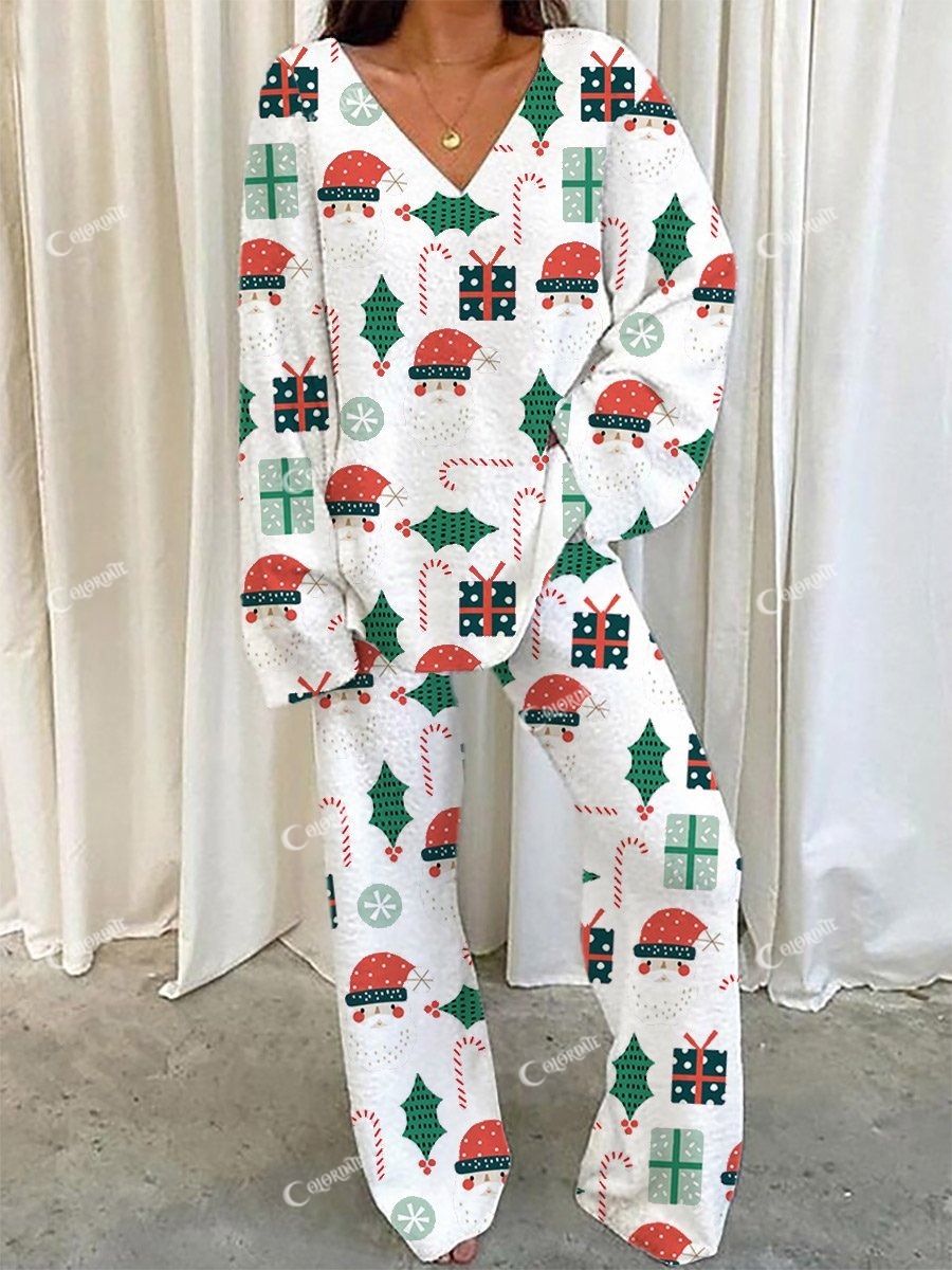 Women's Christmas Printed Lounge Long Sleeve Suit