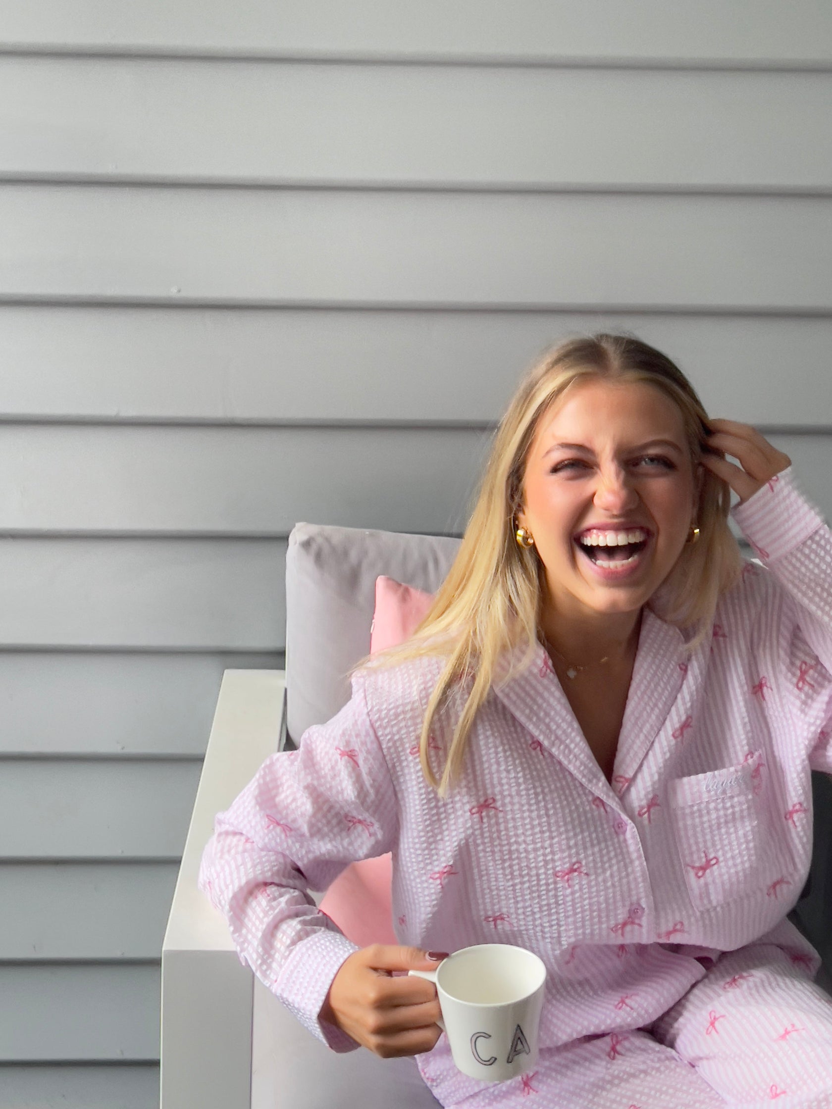 Women's Pink & White Stripes With Bow Print Cotton Cardigan Homewear Set