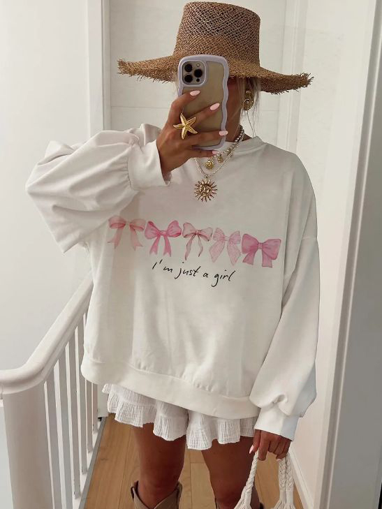 I Am Just A Girl Pink Bow Sweatshirt
