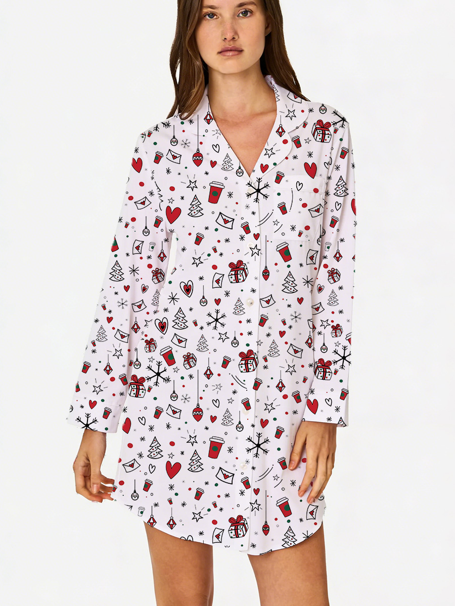 Red Cute Print Sleep Shirtdress