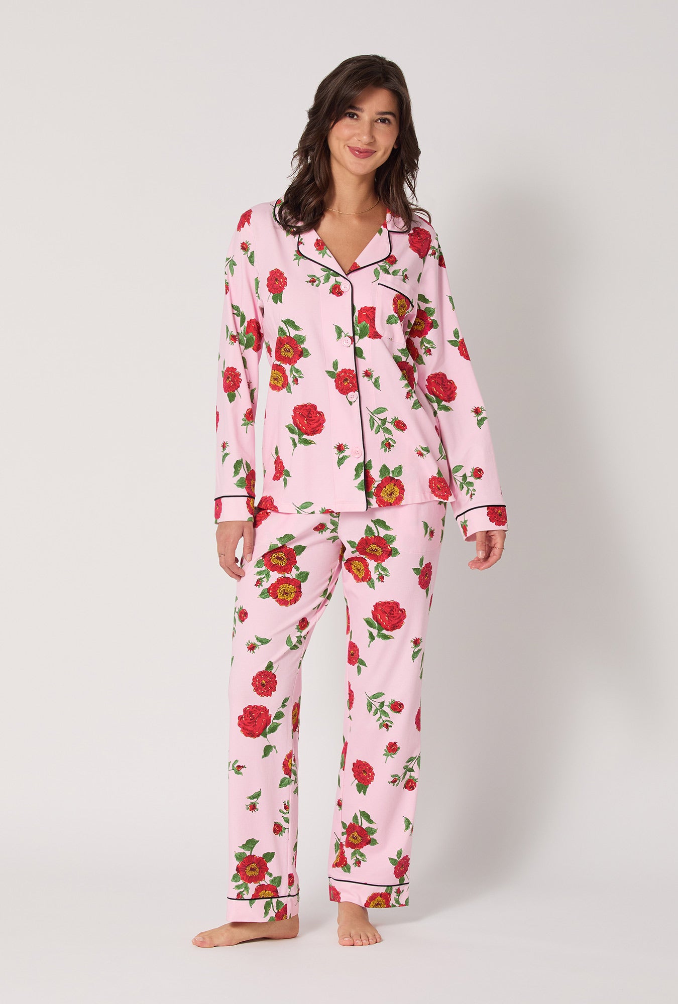 Falling Blooms Long Sleeve Classic Satin Pj Set