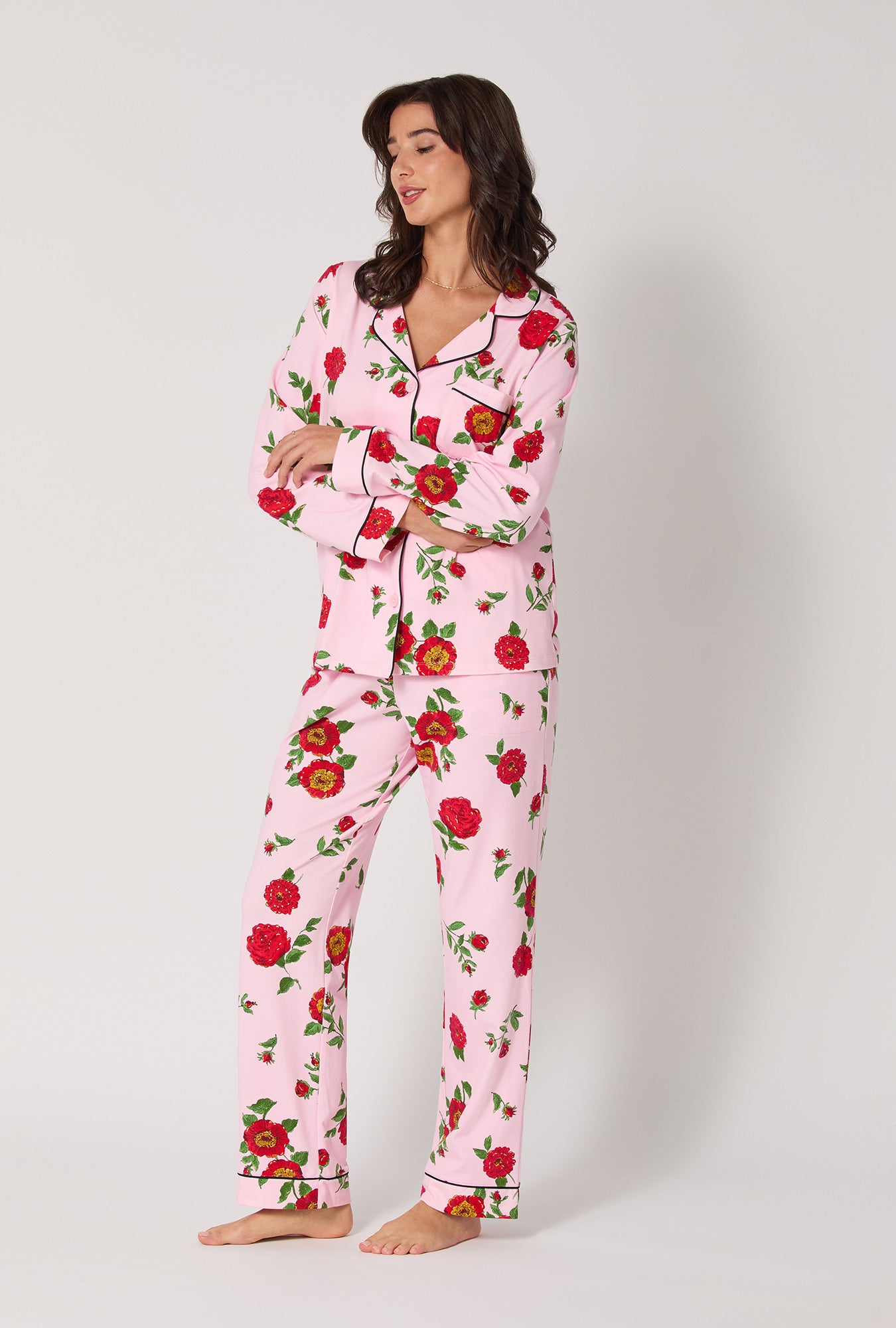 Falling Blooms Long Sleeve Classic Satin Pj Set