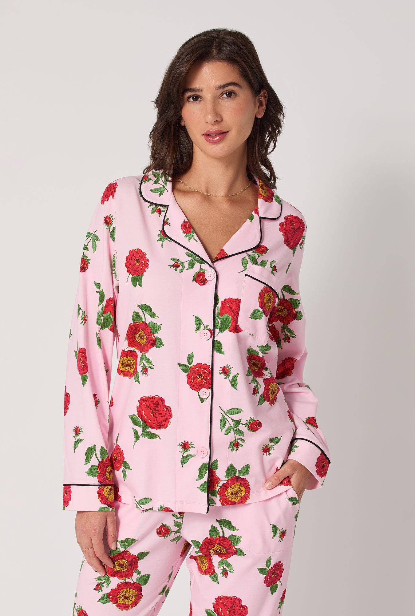 Falling Blooms Long Sleeve Classic Satin Pj Set