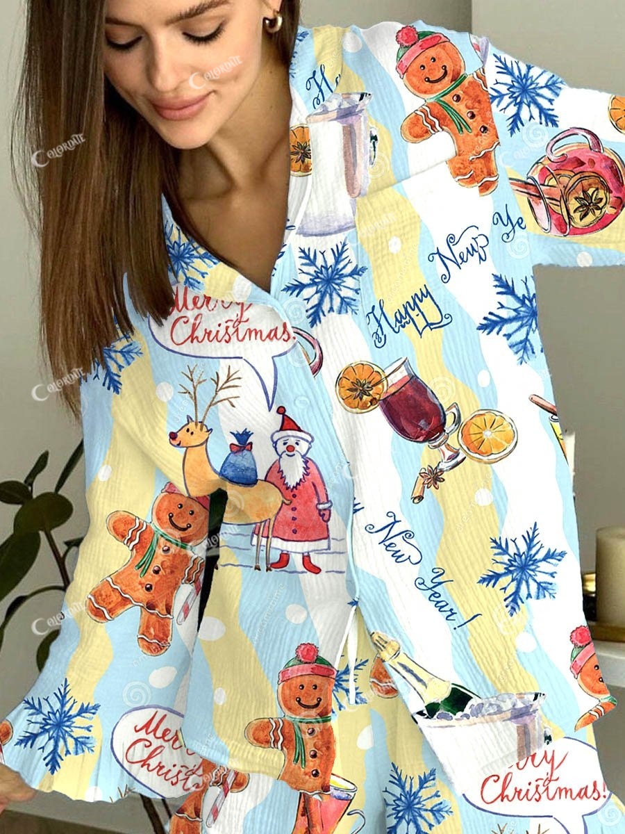 Women's Merry Christmas Happy New Year Printed Pajama Set