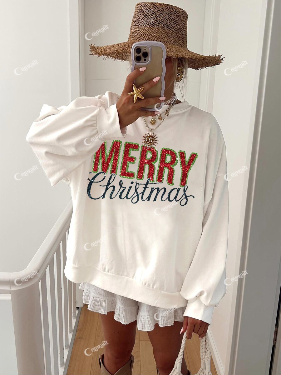 Women's Merry Christmas Colorful Letter Printed Casual Homewear Sweatshirt