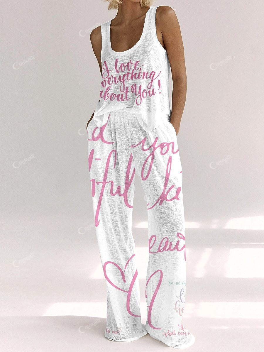 Women's Inspirational Print Short Sleeve Pants Set