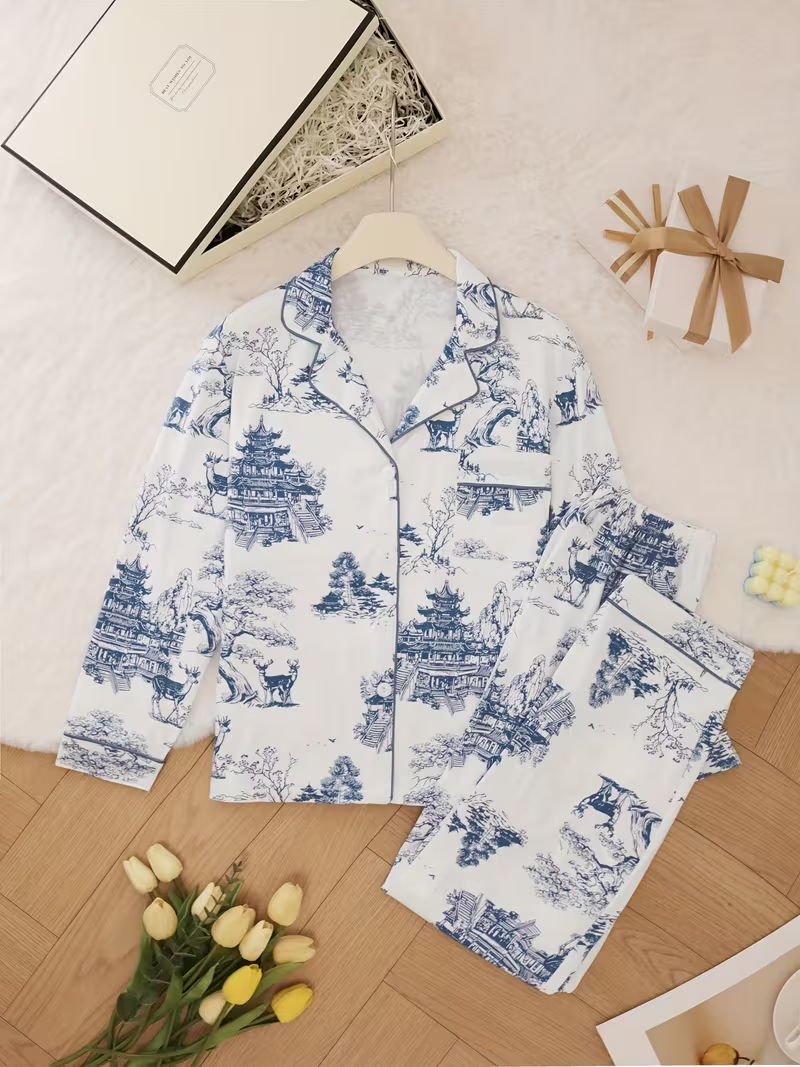 Women's Floral Printed Home Long Sleeve Suit