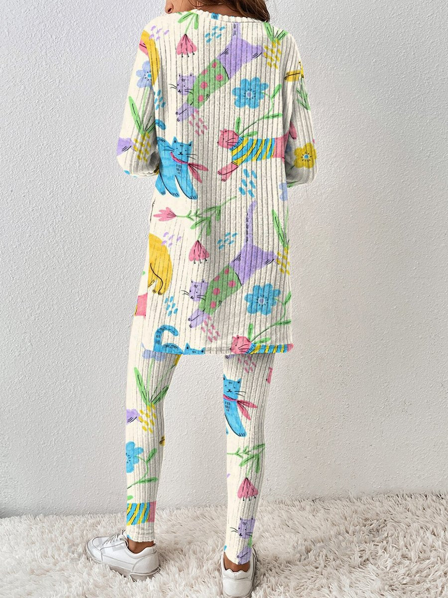 Women's Stretching Kitten Pajama Set