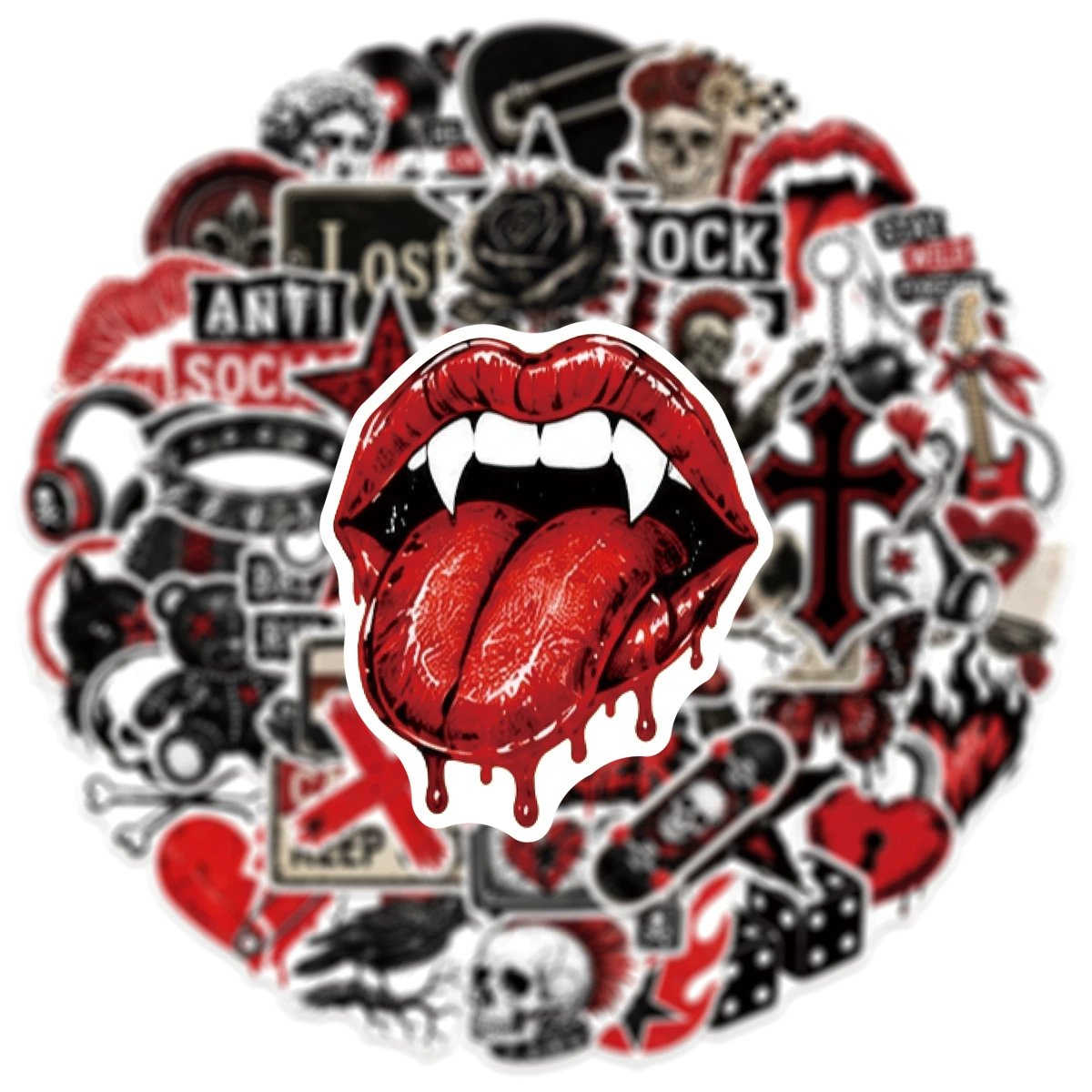 50 PVC Punk, Gothic, Skull, Rock And Dark Grunge Stickers