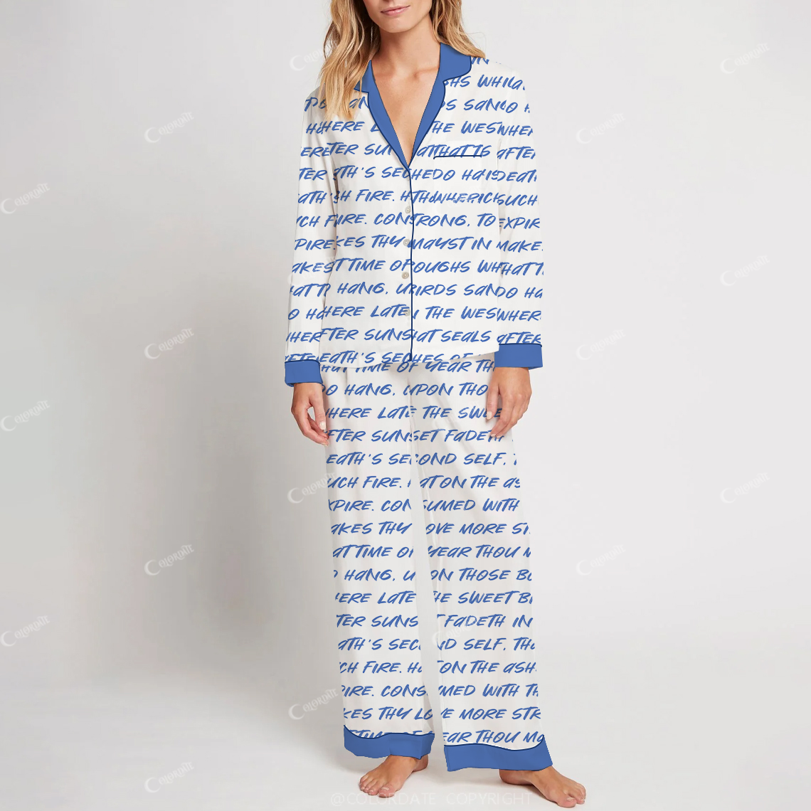 Colordate Women's Word Phrase Print Cotton Long Sleeve Pajama Set