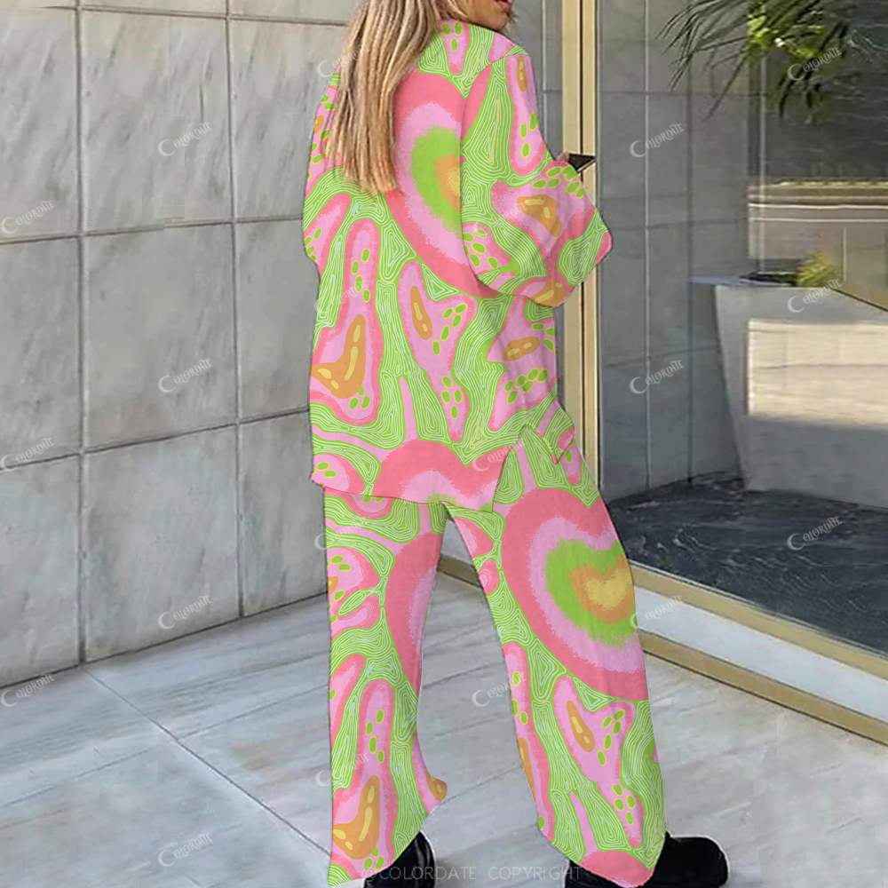 Colordate Casual Rainbow Girl Printed Loungewear Set For Women