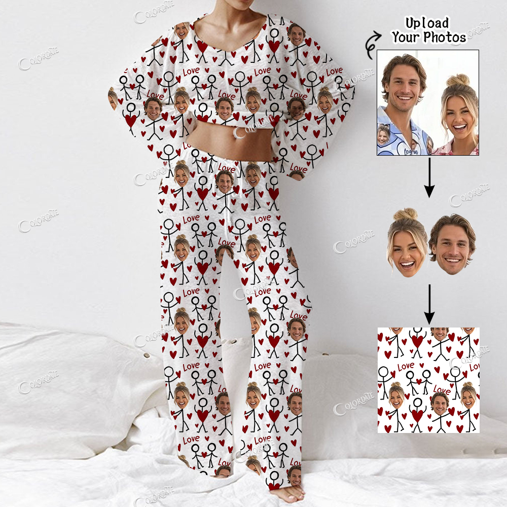 Addcustom Your Photos Women's Long Sleeve Cotton Homewear Set