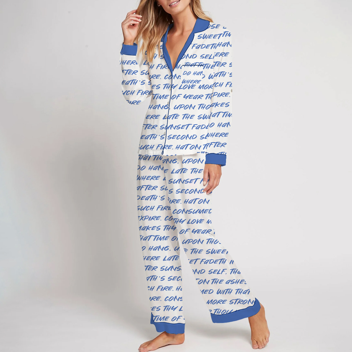Colordate Women's Word Phrase Print Cotton Long Sleeve Pajama Set