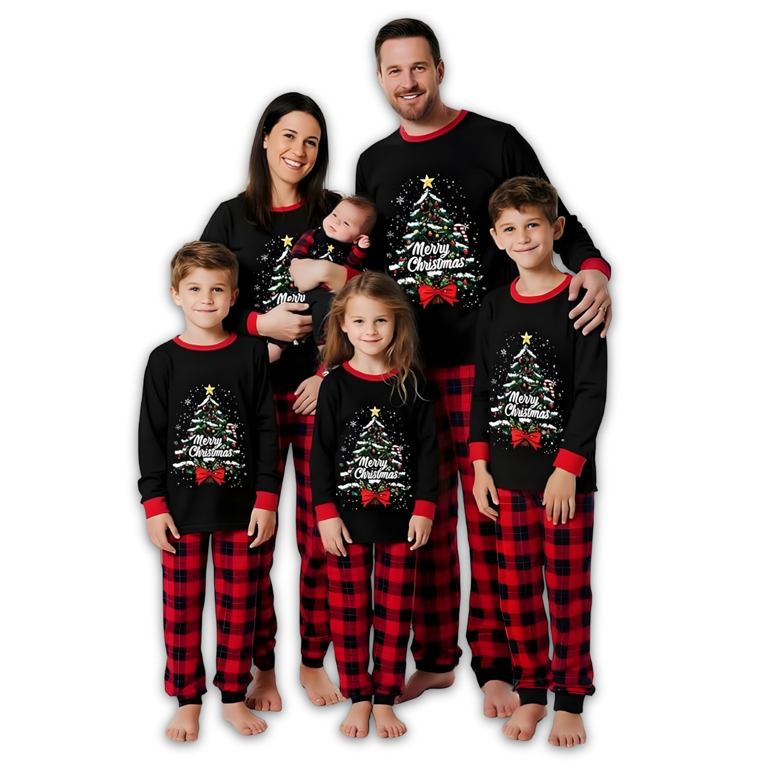 Merry Christmas Tree Bow Print Pajama Set