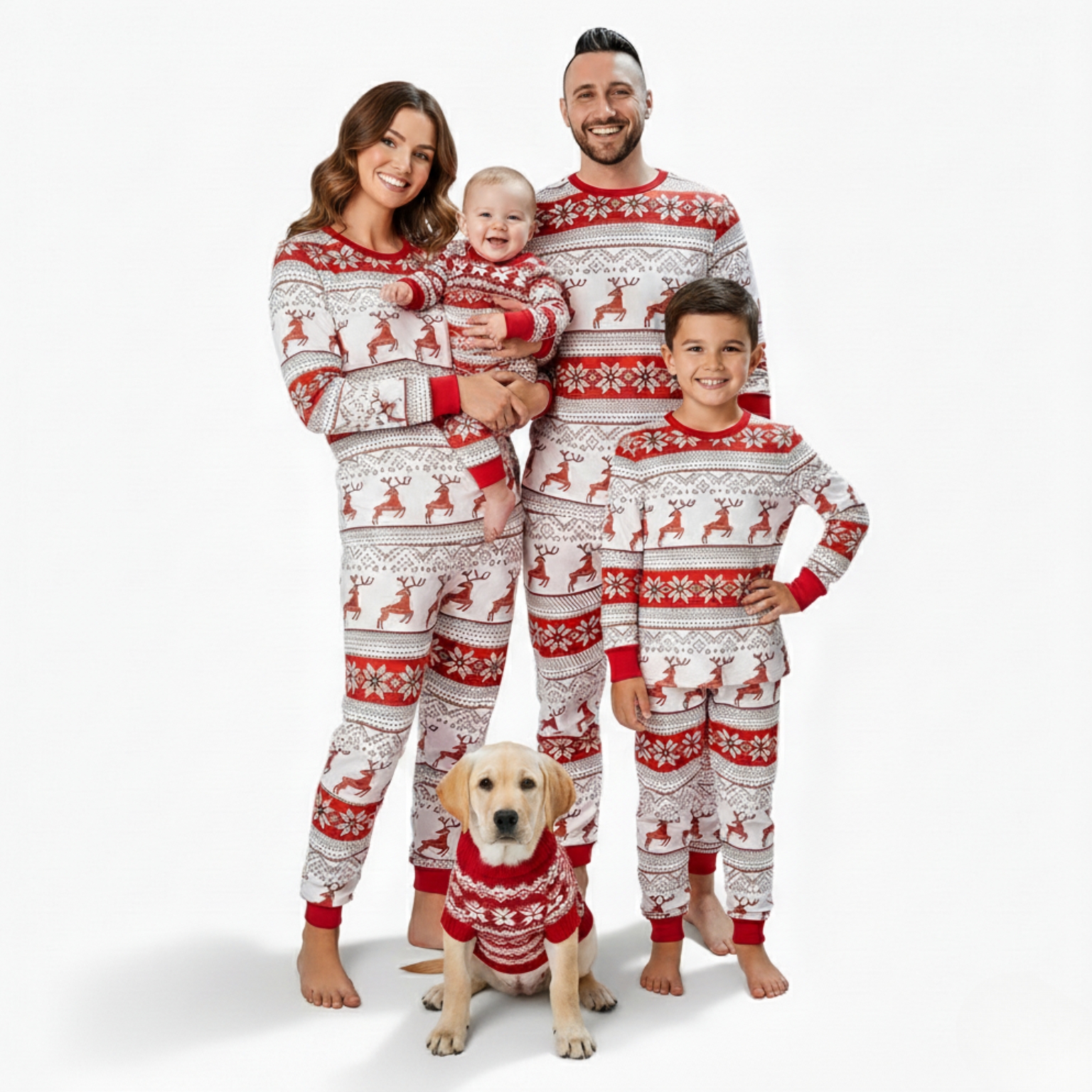 Snowflake And Reindeer Printed Family Matching Christmas Pajama Set