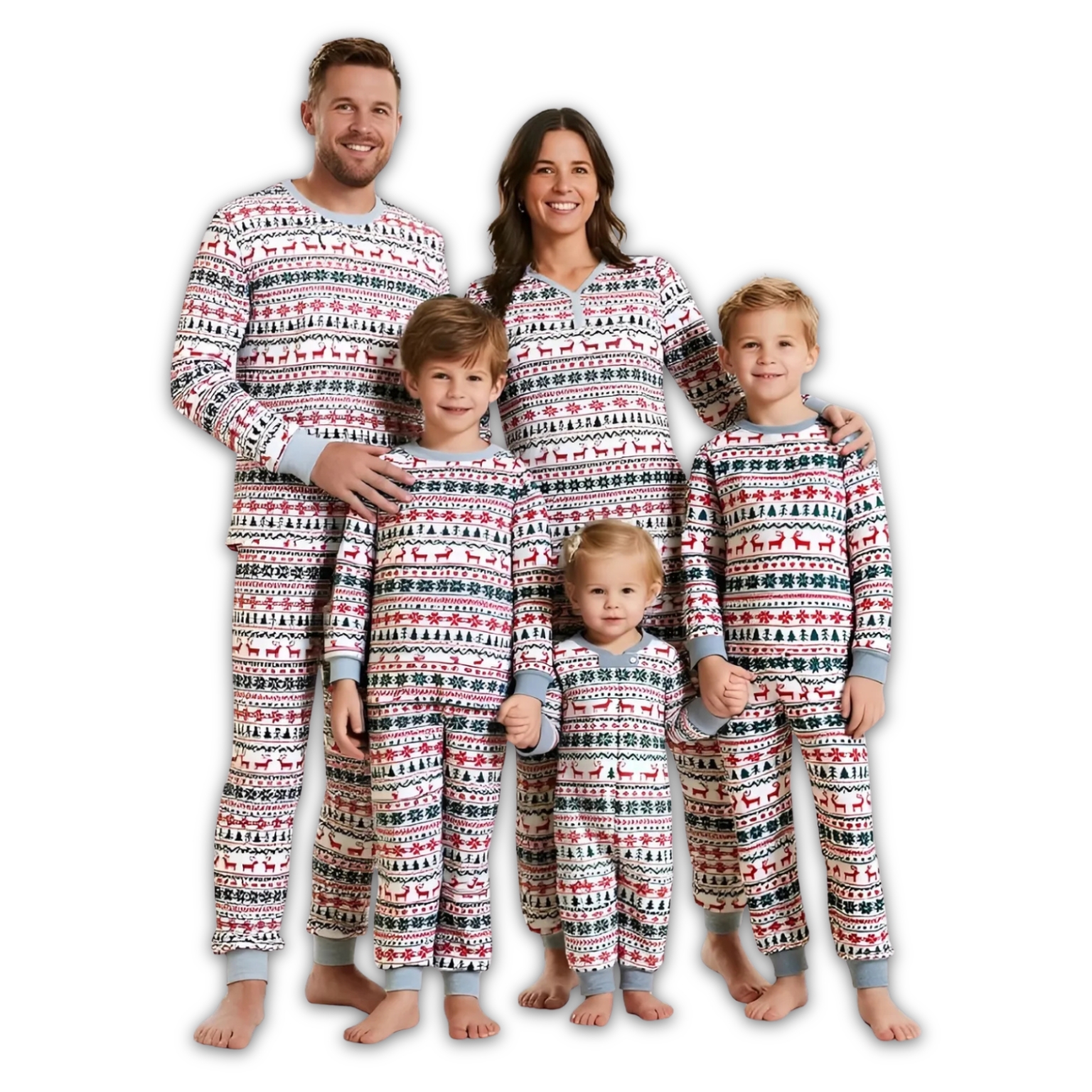 Geometric Reindeer Pattern Family Matching Christmas Pajama Set