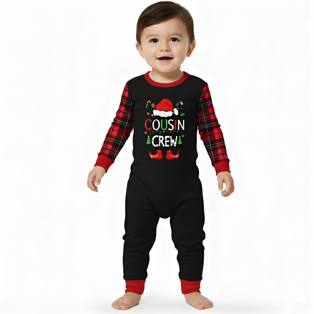 Cousin Crew Christmas Print Matching Plaid Pajama Set