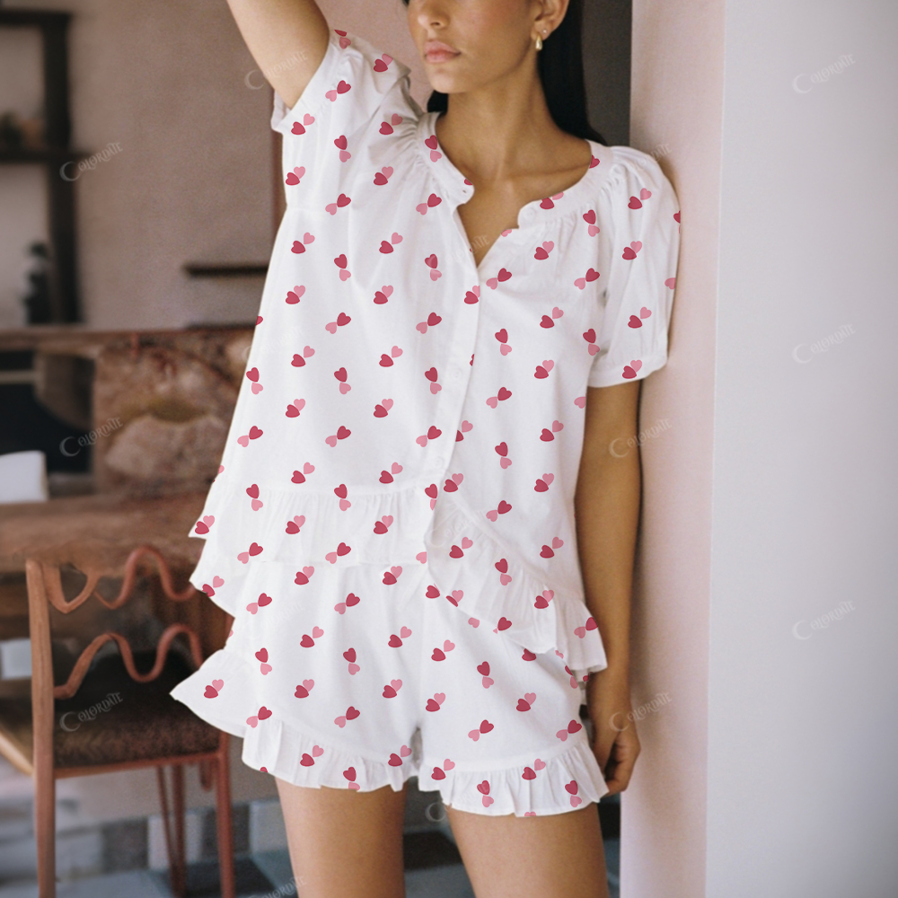 Heart Print Short Pajama Set