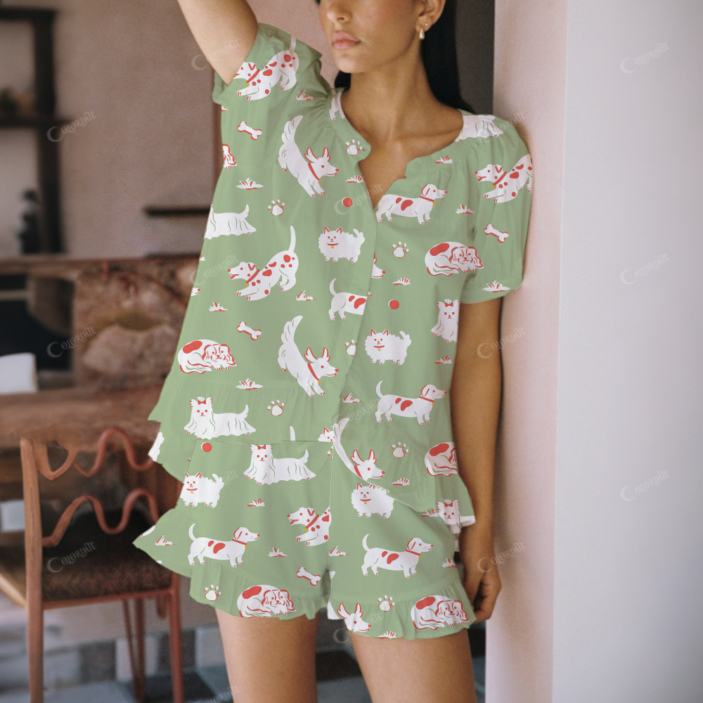 The Playing Puppy Print Short Pajama Set