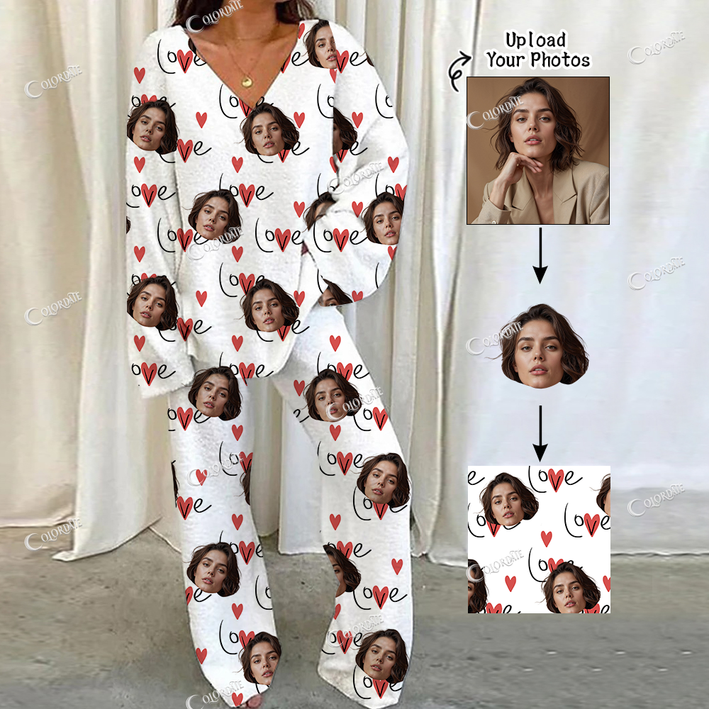 Addcustom Your Photos Love Print Loungewear Set For Women