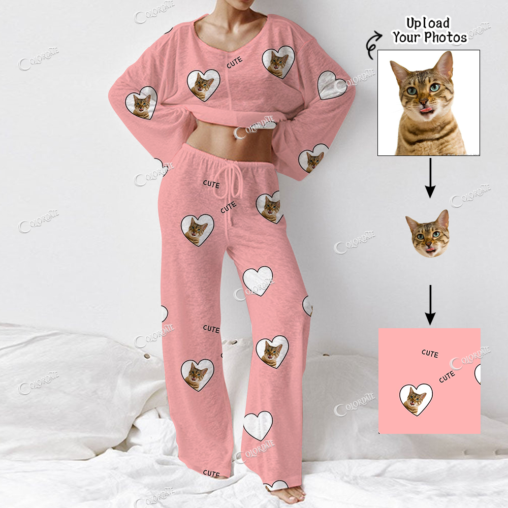 Addcustom Your Photos Women's Long Sleeve Cotton Homewear Set