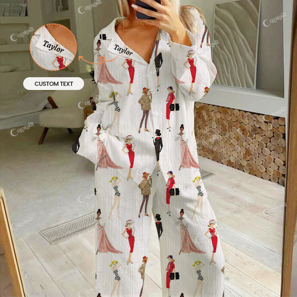 Custom Women's Beautiful Woman Print Cotton Cardigan Homewear Set