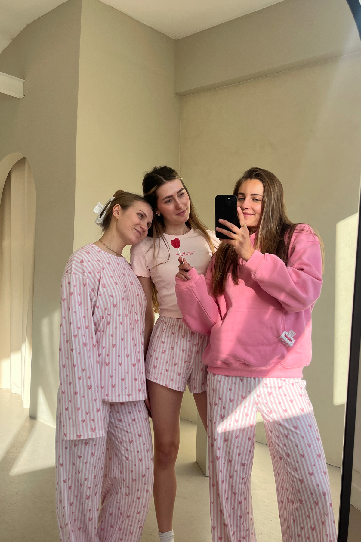 Hearts Print Pink Pajama Loungewear Sleep Set
