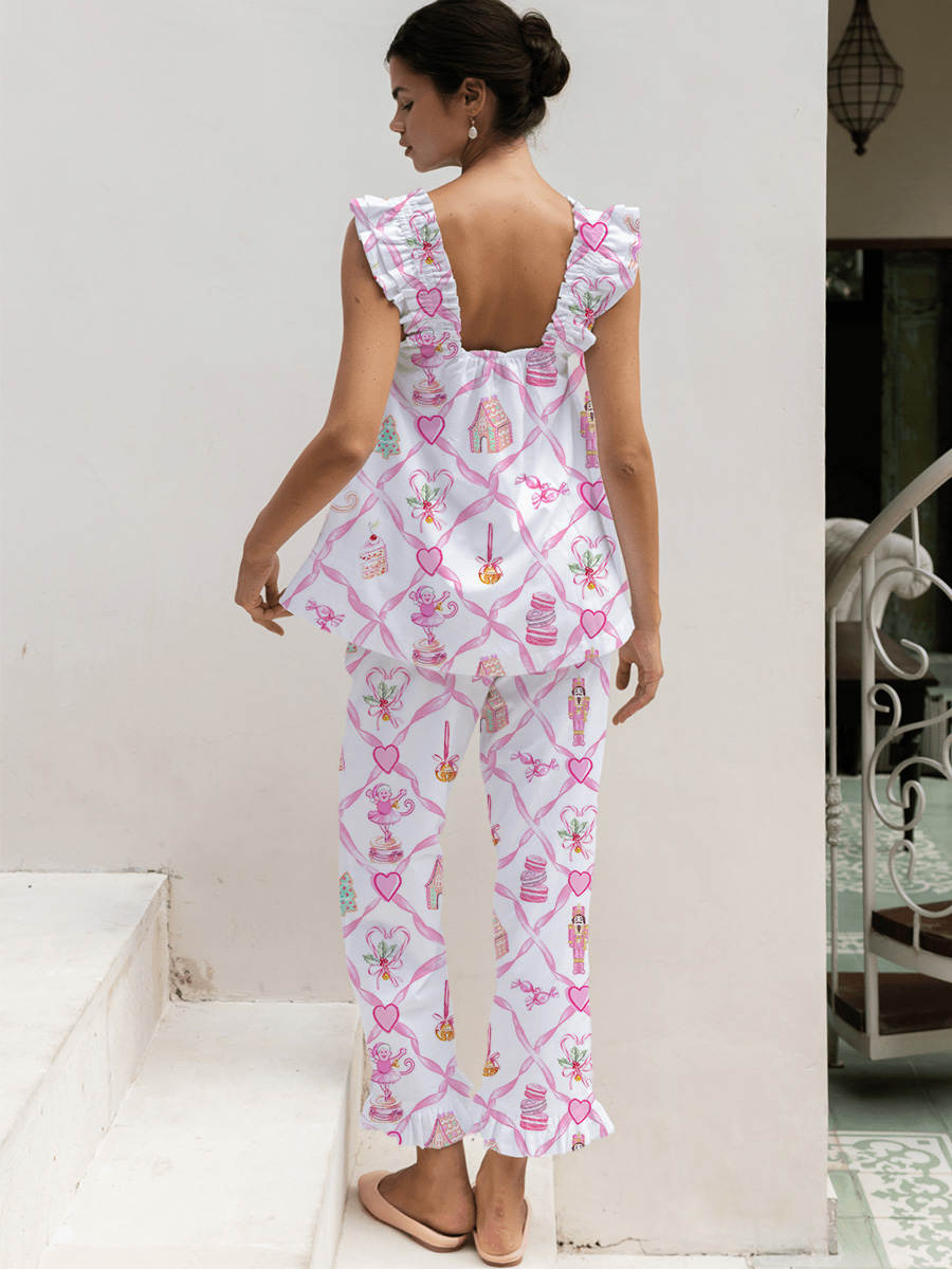 Pink & White Small Floral Short Tank Top Pajama Set