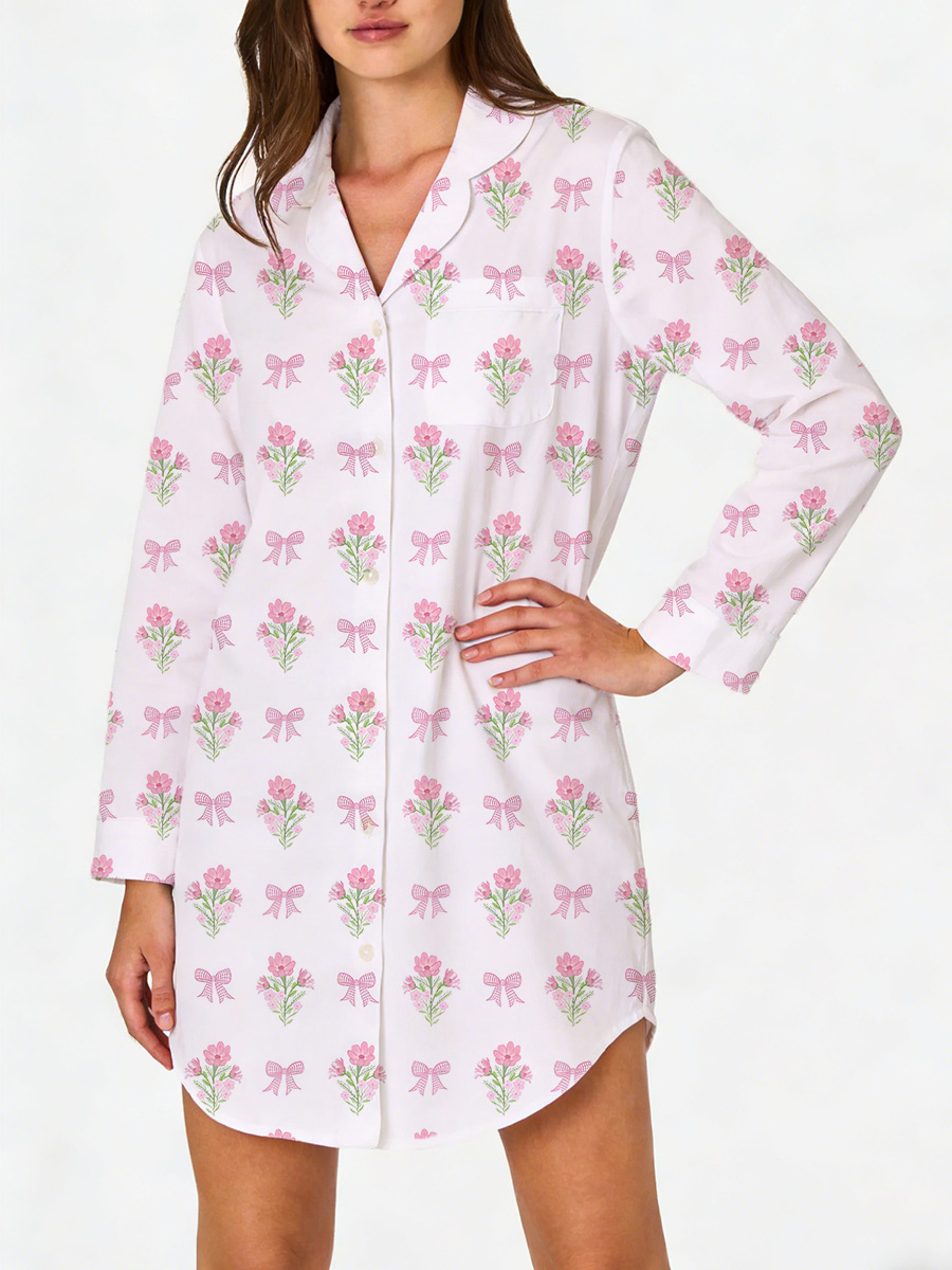 Pink & Red Romantic Floral Sleep Shirtdress