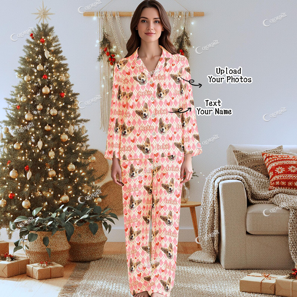 Custom Couple Photo Women's Print Long Pajama Set 