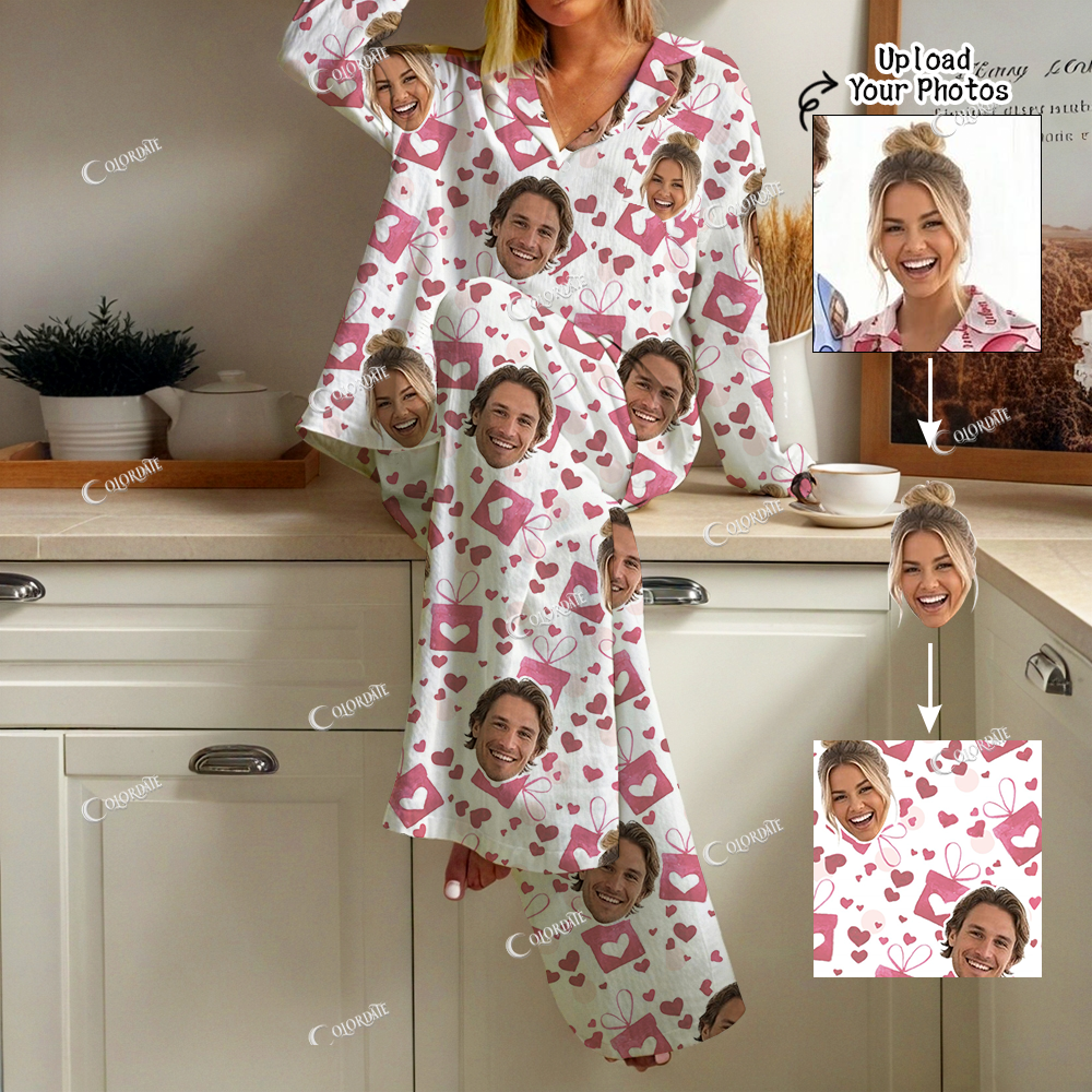 Addcustom Your Photos Women's Heart Print Cardigan Homewear Set
