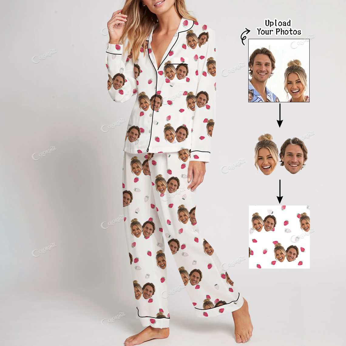 Custom Women's Strawberry Print Home Long Sleeve Suit