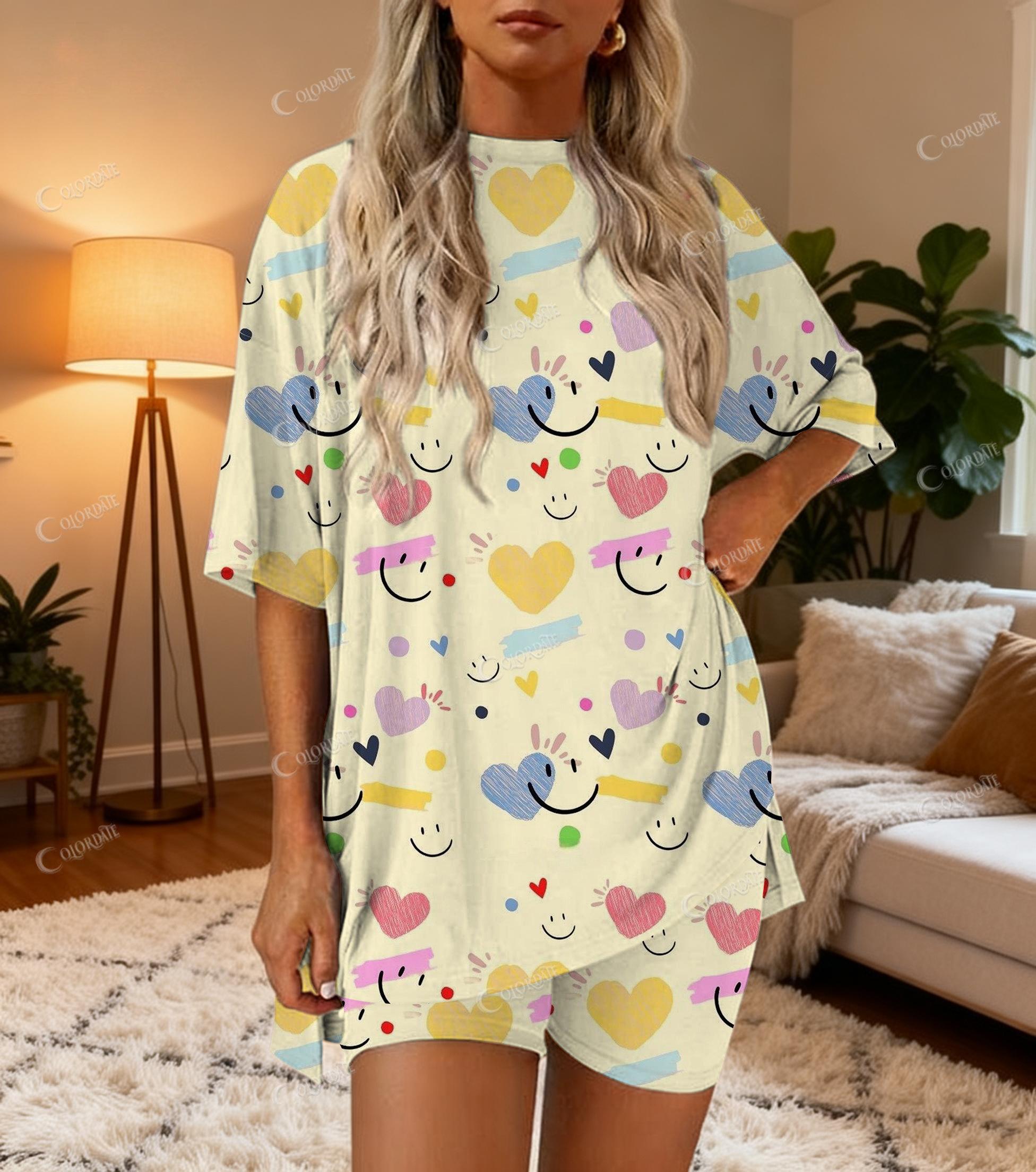 Smiling Face Print Bamboo-Soft Lounge Set