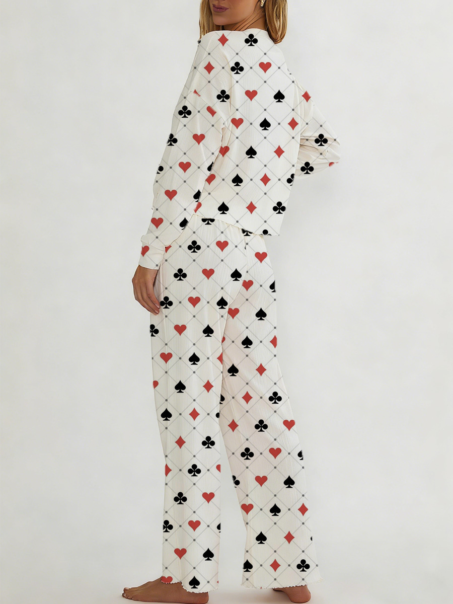 Black & Red Tropical Print Long Sleeve Suit