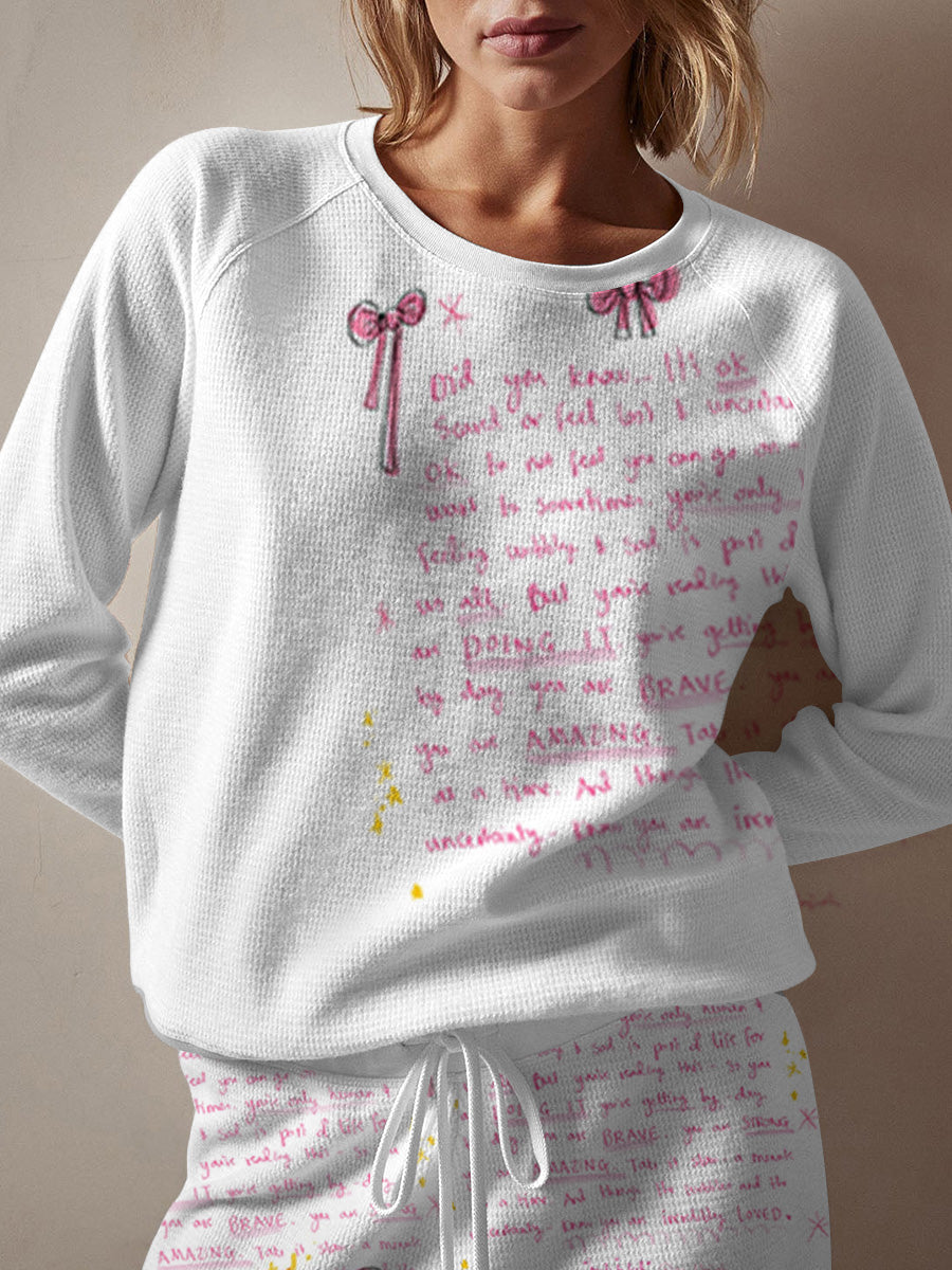 Women's Pink Bow Theme Printed Pajama Set