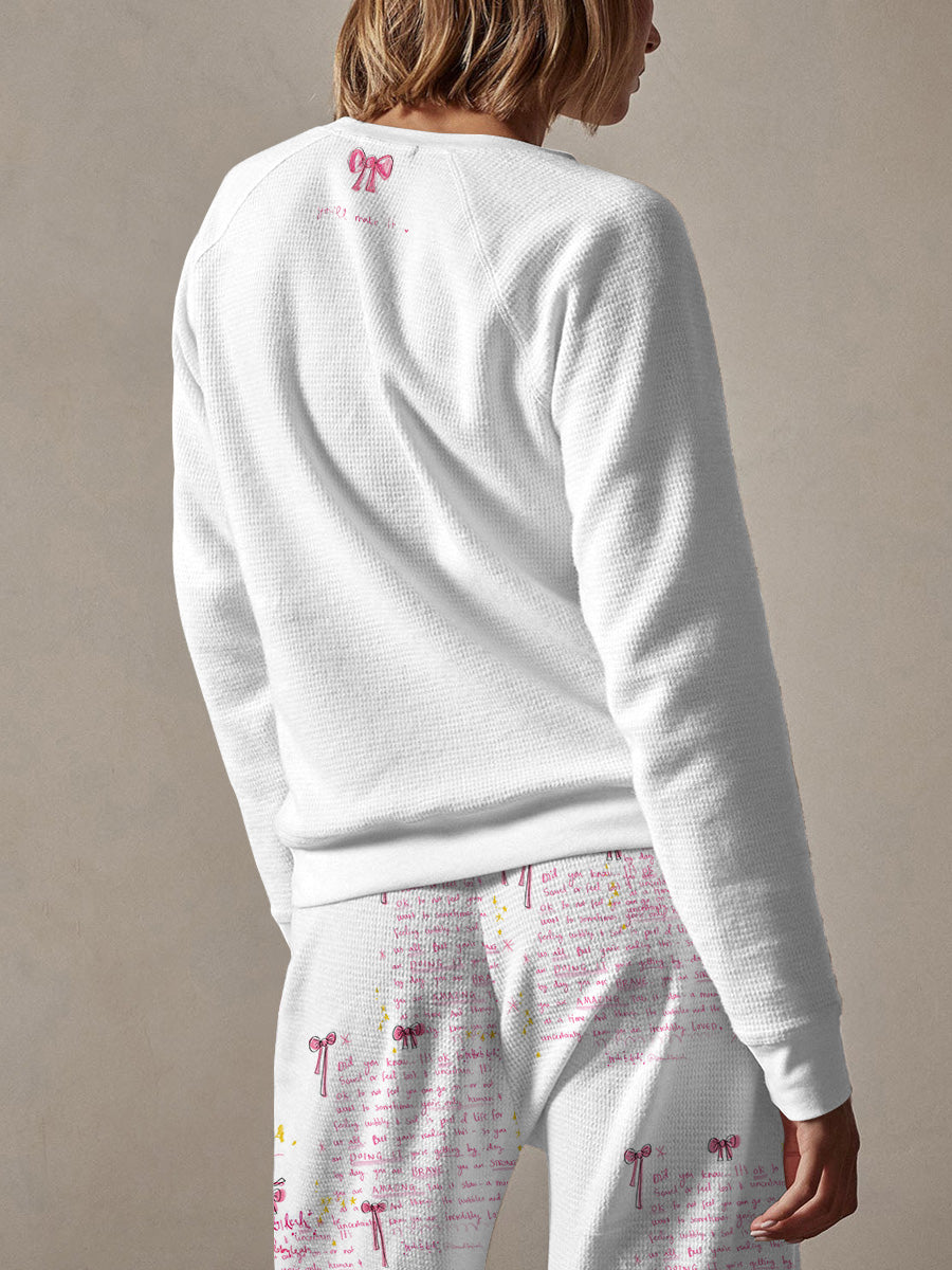 Women's Pink Bow Theme Printed Pajama Set